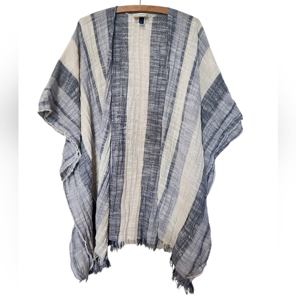 Universal Thread Striped Fringe Ruana Open Front Kimono 100% Cotton One Size